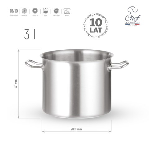 Garnek ze stali nierdzewnej wysoki king size 3l śr. 160x(H)160 mm