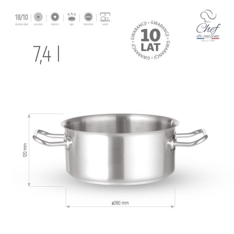 Garnek ze stali nierdzewnej niski 7,4l śr. 280x(H)120 mm