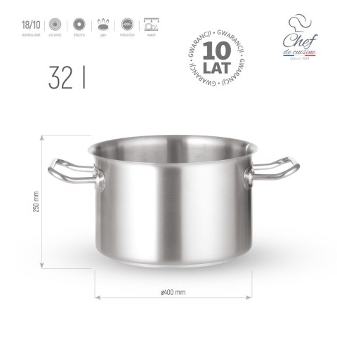 Garnek ze stali nierdzewnej średni 32l śr. 400x(H)250 mm