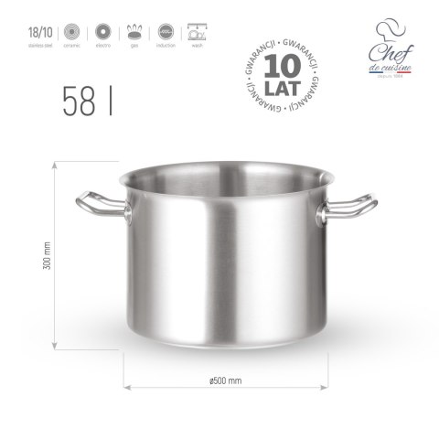 Garnek ze stali nierdzewnej wysoki 58l śr. 500x(H)300 mm