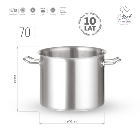 Garnek ze stali nierdzewnej wysoki king size 70l śr. 450x(H)450 mm
