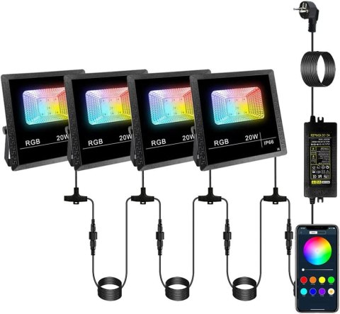 Naświetlacze LED reflektor RGB smart 4 sztuki