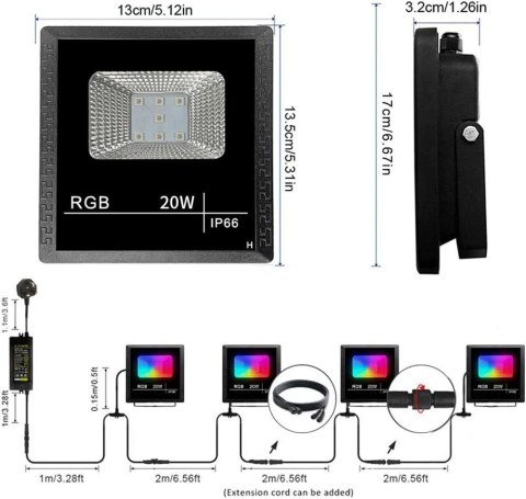 Naświetlacze LED reflektor RGB smart 4 sztuki