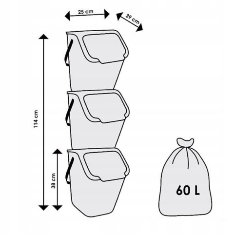 ZESTAW 3 POJEMNIKÓW 25L DO SEGREGACJI ODPADÓW