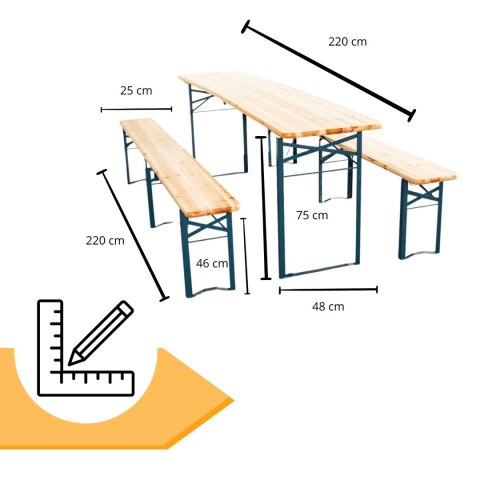 Zestaw ogrodowy drewniany skladany stol 2 ławki 220 cm Komplet Piwny Barowy